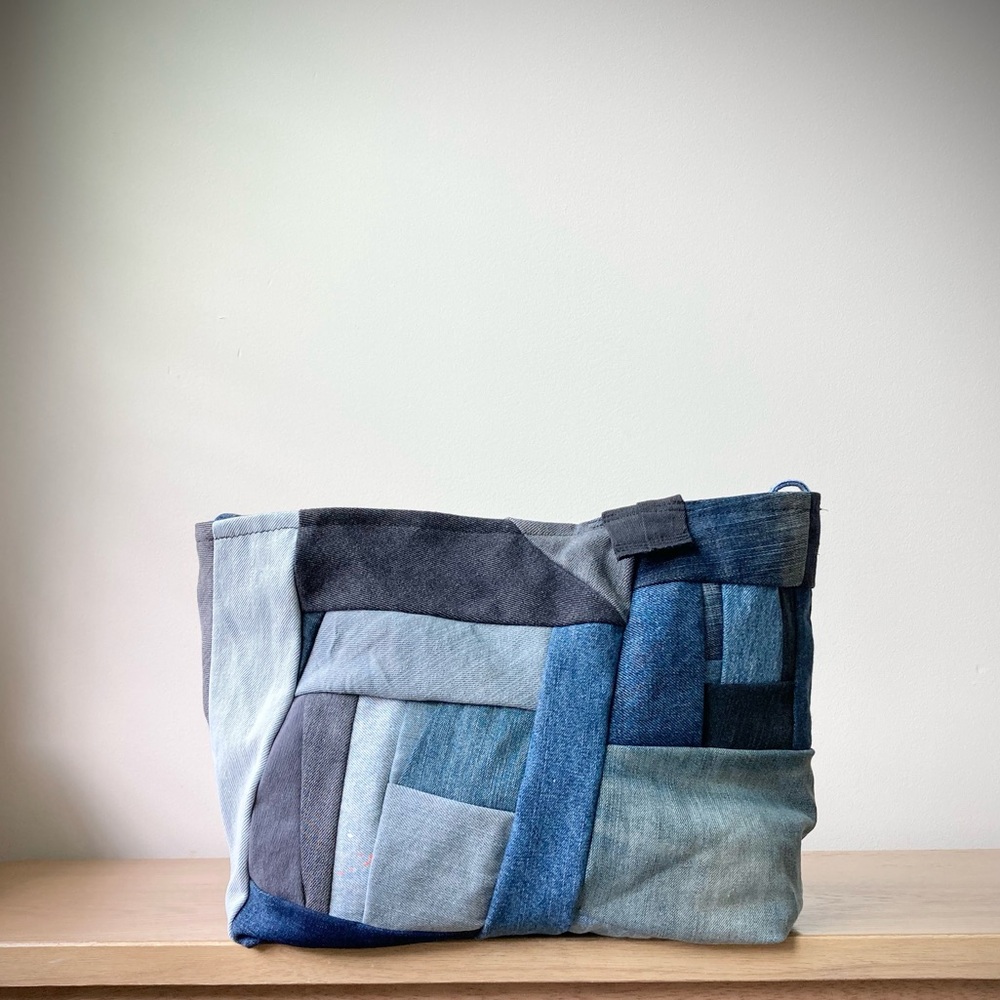 joodito origami japanese boro dumpling shoulder bag patchwork denim jean hobo